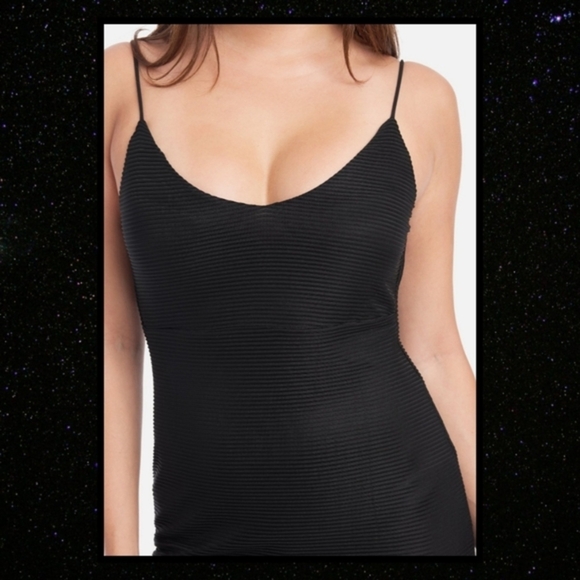 Midi Dress – Bebe – Black – Back Cowl Neck Open Back Striped Sheer Overlay – 12 - Picture 4 of 9